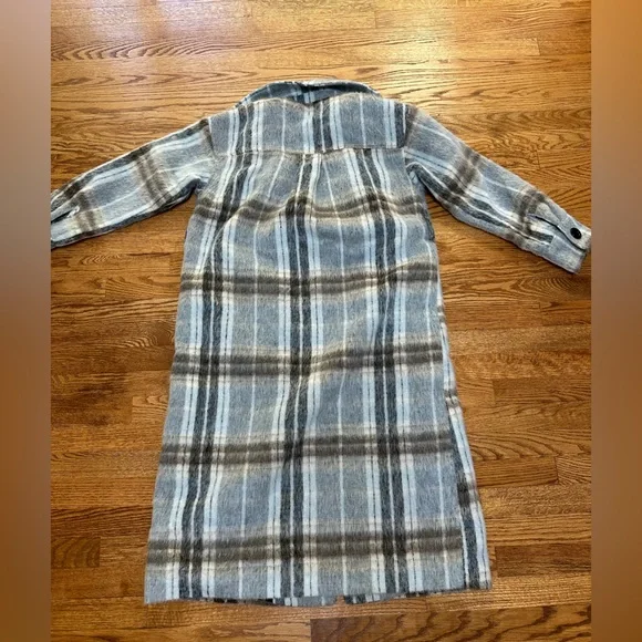 Excellent condition NA-KD Blue Checked Long Oversized Belted Trench Coat - Picture 6 of 7